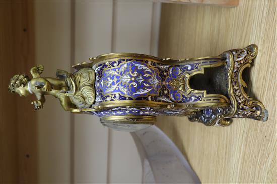 A Smith & Sons champleve enamel and ormolu mantel timepiece H.30cm